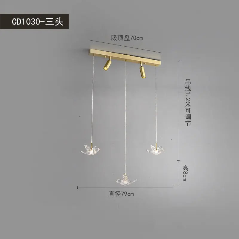 suspension moderne en forme d'oiseau en cuivre et acrylique décoratif - vue 8 sur 9