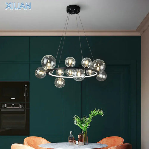 lustre verre moderne noir or argent led - vue 2 sur 14