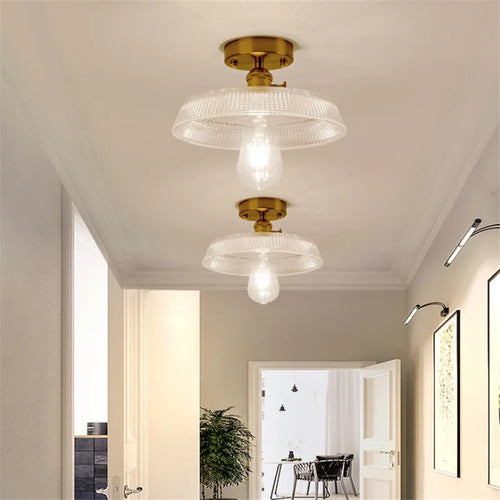 Plafonnier en verre nordique rétro Loft Vintage plafonnier salle à manger couloir moderne cuivre E27 plafond abat-jour en verre - vue 4 sur 26
