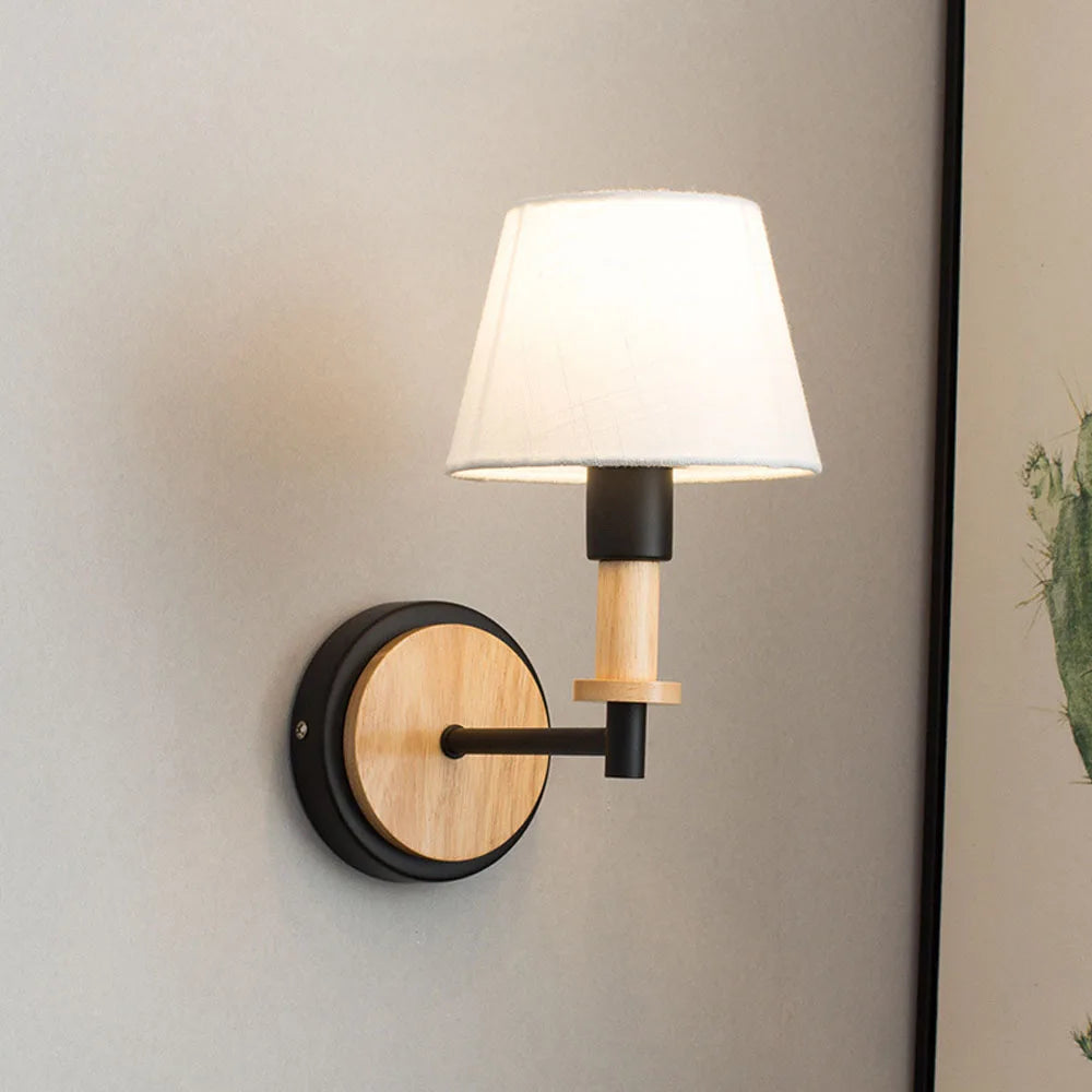 Appliques murales en bois nordique chambre lampe de chevet noir blanc moderne E14 tête de direction applique murale LED éclairage maison applique chambre décor - vue 5 sur 8