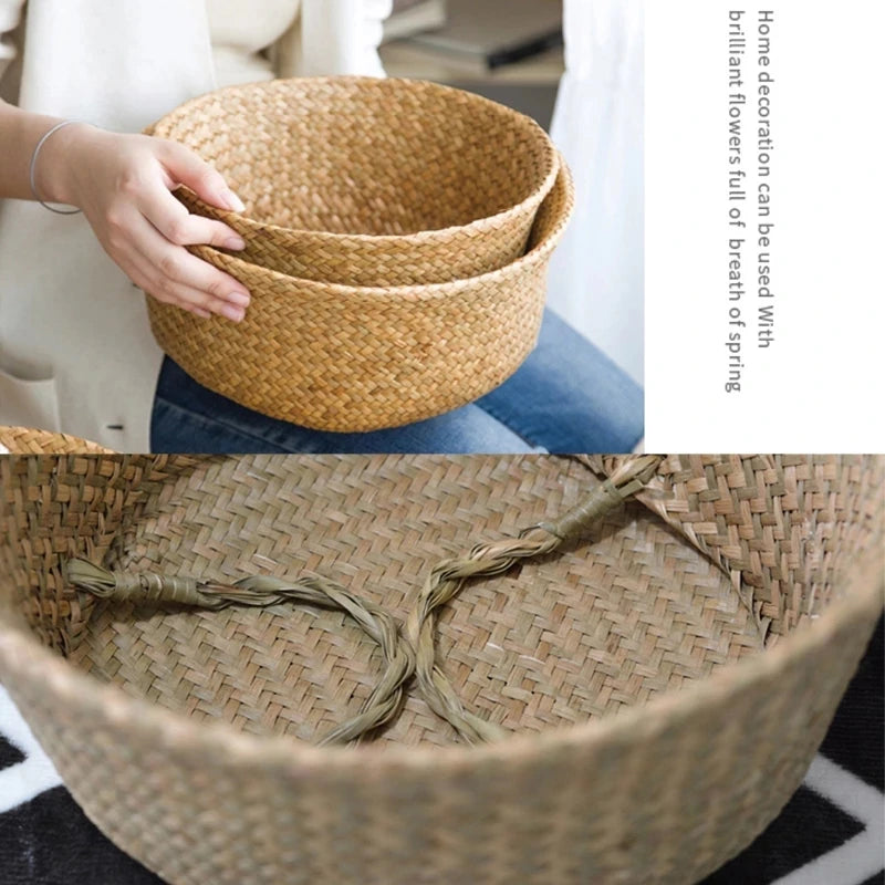 panier en osier d'algues rotin pour rangement et pique-nique - vue 5 sur 13