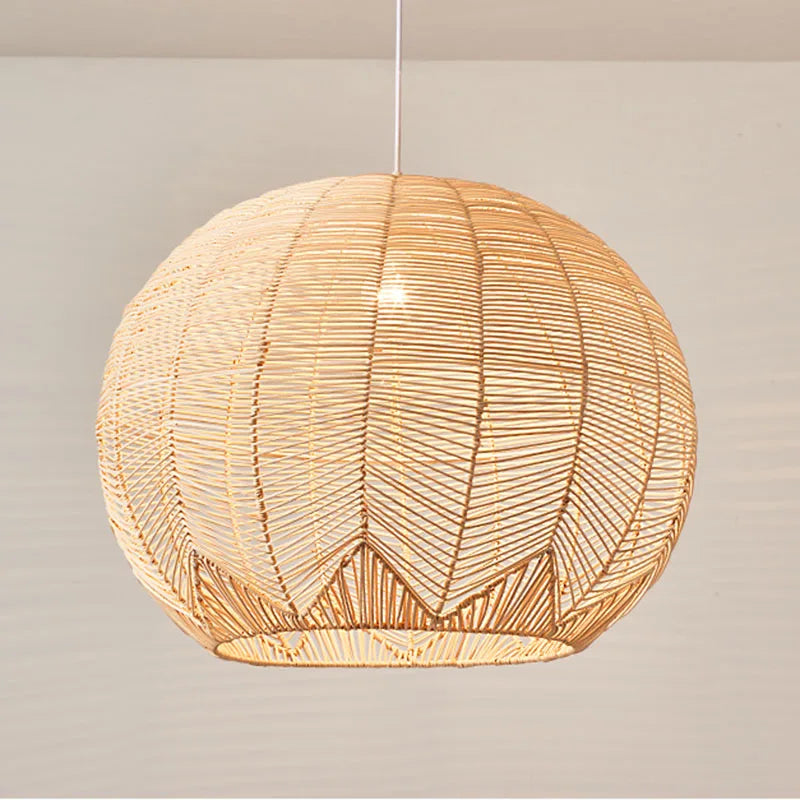 Lustre boule en rotin fait à la main - vue 5 sur 11