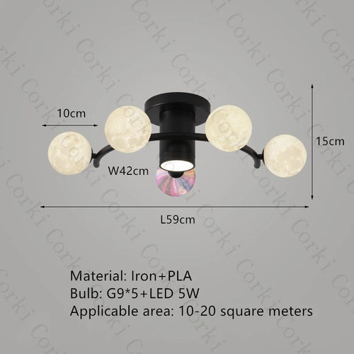 plafonnier design en métal noir doré boule blanche pour intérieur moderne - vue 8 sur 18