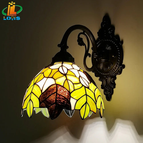 Tiffany Wall Lamp 8 Inch Leaf Glass Mirror Front Lamp Bedroom Bedside, Balcony, Corridor, Hotel, Restaurant Alloy Siding - vue 3 sur 6