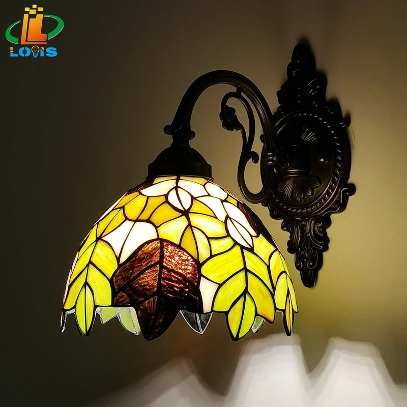 Tiffany Wall Lamp 8 Inch Leaf Glass Mirror Front Lamp Bedroom Bedside, Balcony, Corridor, Hotel, Restaurant Alloy Siding - vue 3 sur 6