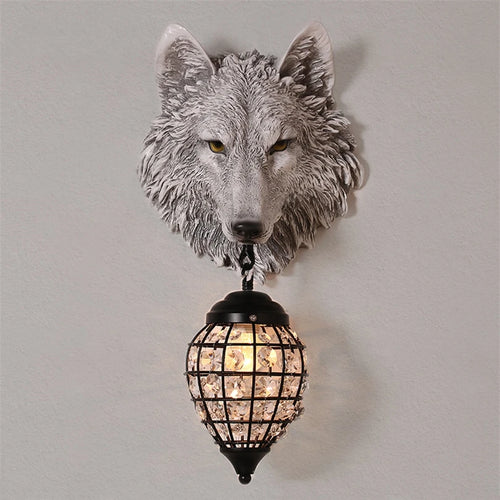 applique murale vintage en résine loup avec lumière led - vue 2 sur 7