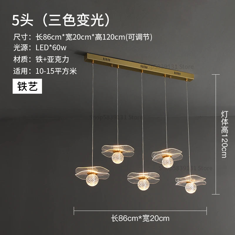 lustre moderne en acrylique et cuivre led feuille de lotus - vue 15 sur 18