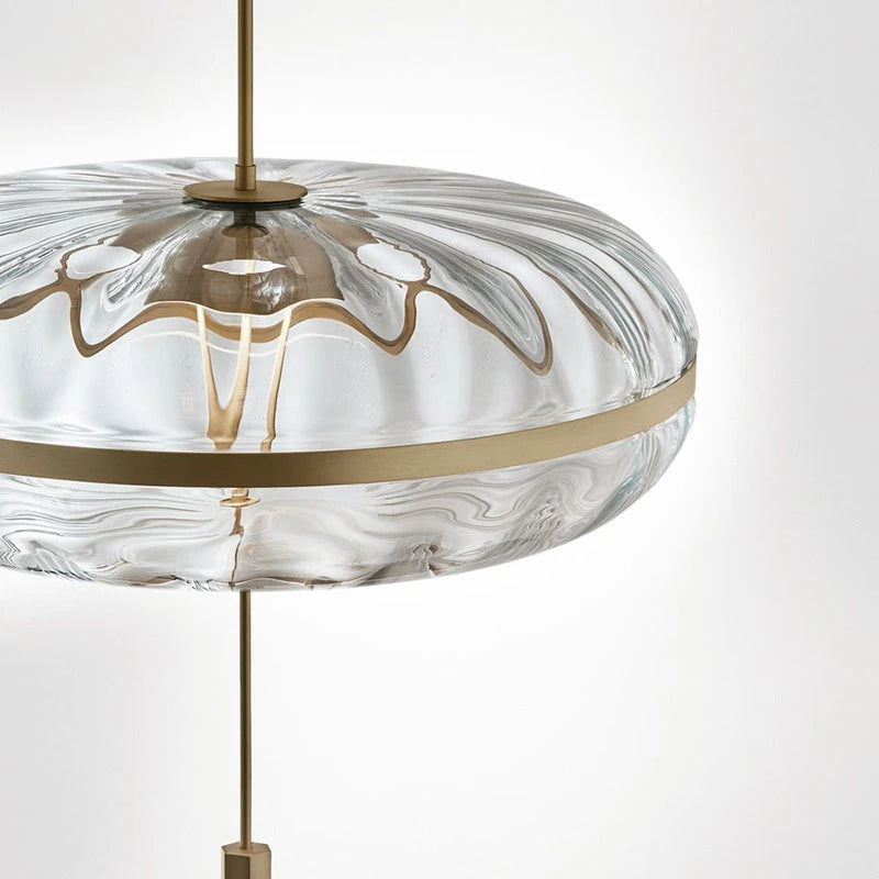 Jolie suspension design post-moderne réplique eau ondulation ovale verre suspension luxe salle à manger loft style lumière - vue 6 sur 7