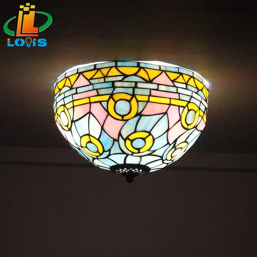 plafonnier tiffany art méditerranéen en vitrail lumineux et chaleureux - vue 3 sur 6
