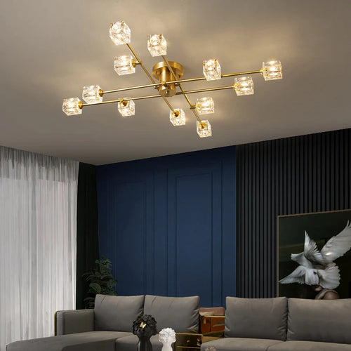 plafonnier en cuivre moderne design nordique cristal luxe - vue 3 sur 9