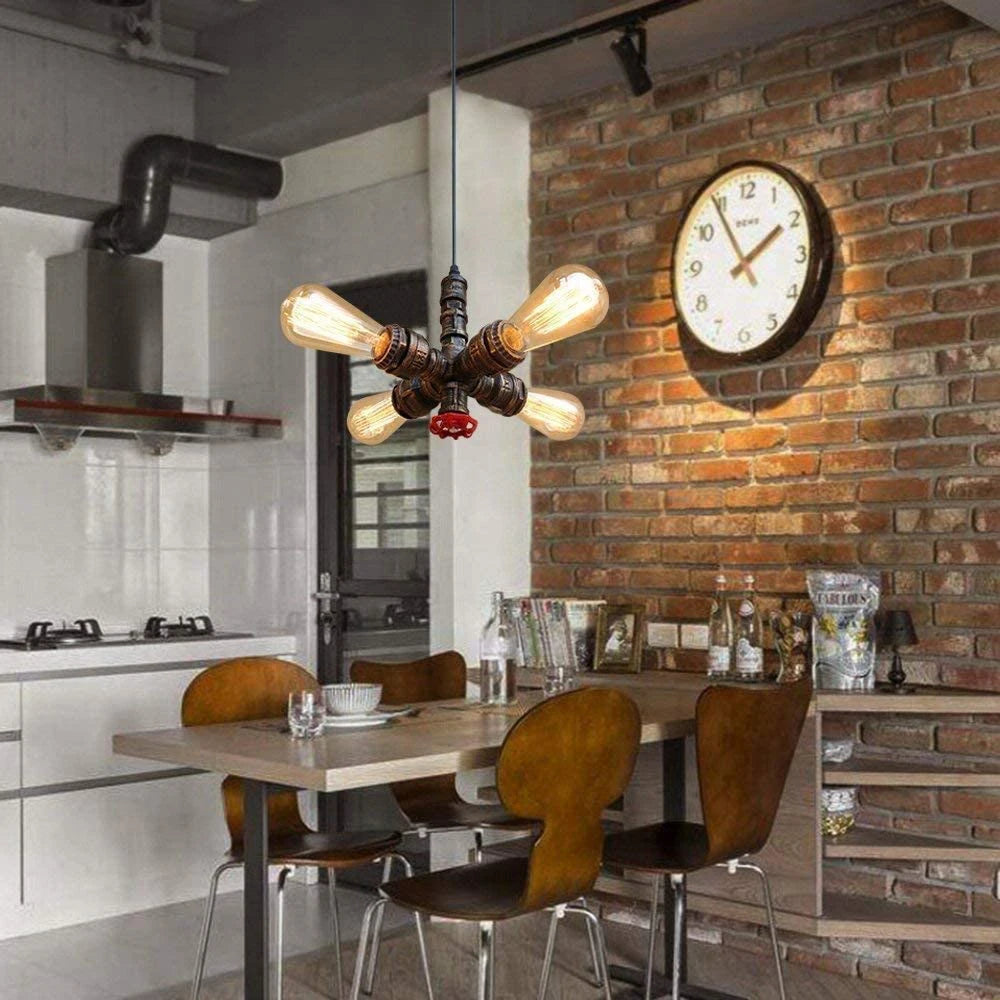 Vintage industriel tuyau d'eau suspension rétro Loft Steampunk lustre lampe café Bar Restaurant cuisine chambre lumières LED - vue 5 sur 6