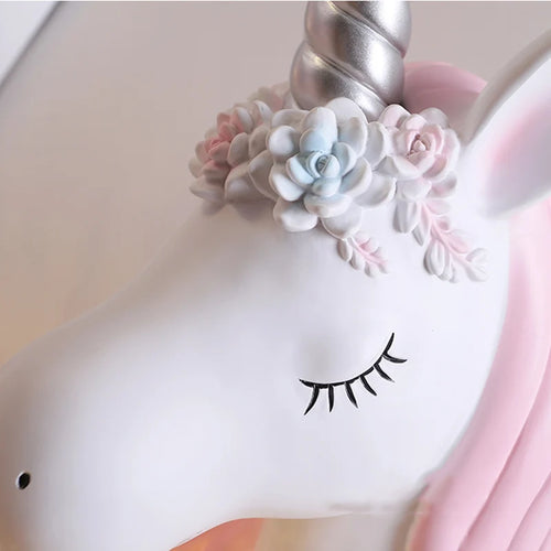 applique murale Dessin animé enfants bébé tenture LED résine licorne bleu rose pour princesse fille chambre décoration - vue 7 sur 23
