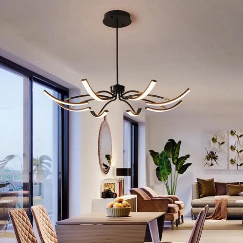 lustre noir 6 lumières réglable en métal moderne - vue 5 sur 10