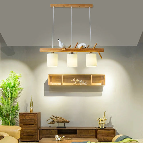 lampe de table nordique drôle avec suspension oiseau en bois led - vue 4 sur 7