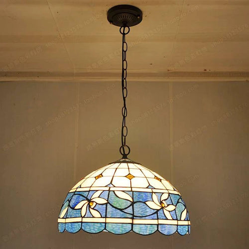 lustre antique en vitrail pour ambiance nostalgique et restaurant - vue 6 sur 6