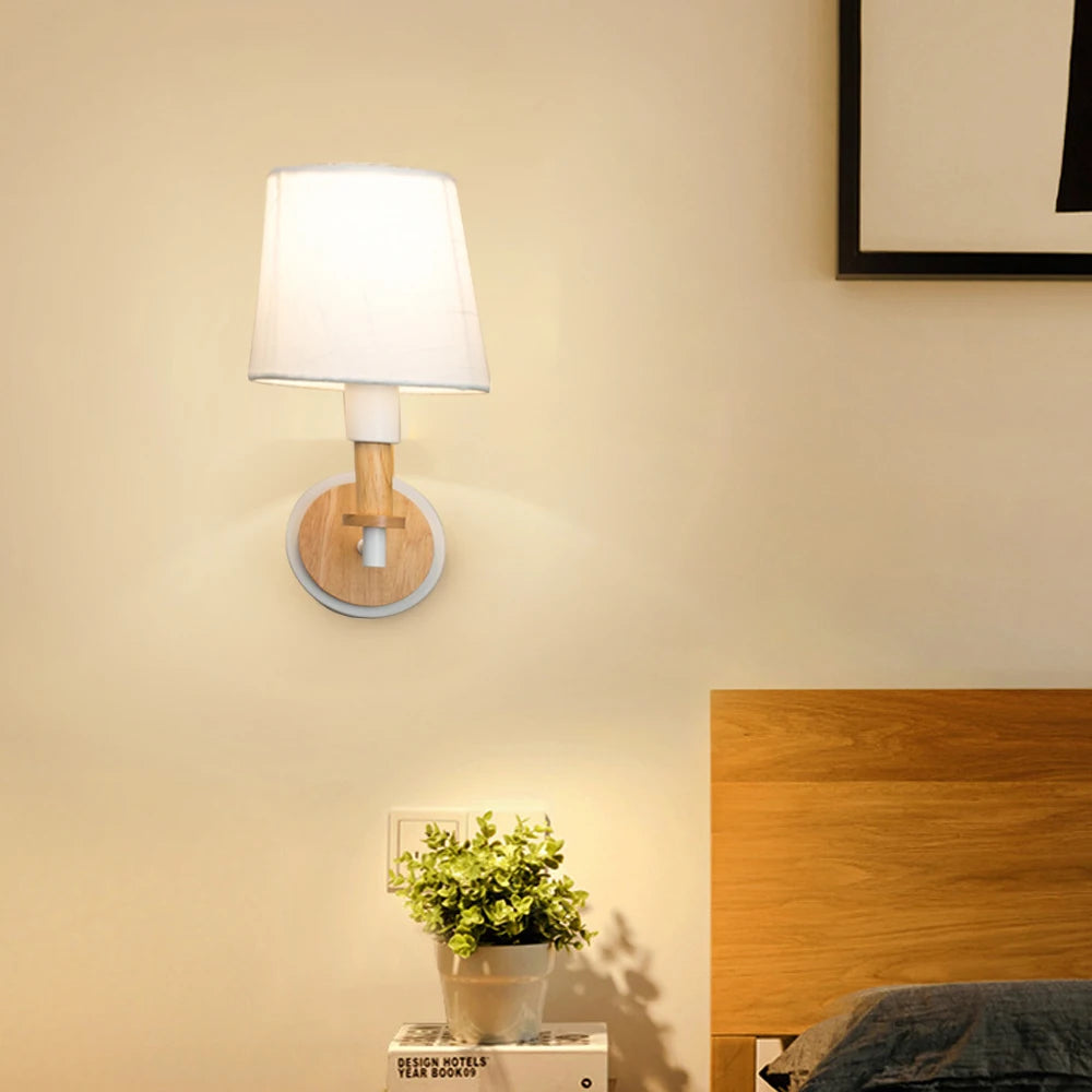 Appliques murales en bois nordique chambre lampe de chevet noir blanc moderne E14 tête de direction applique murale LED éclairage maison applique chambre décor - vue 4 sur 8