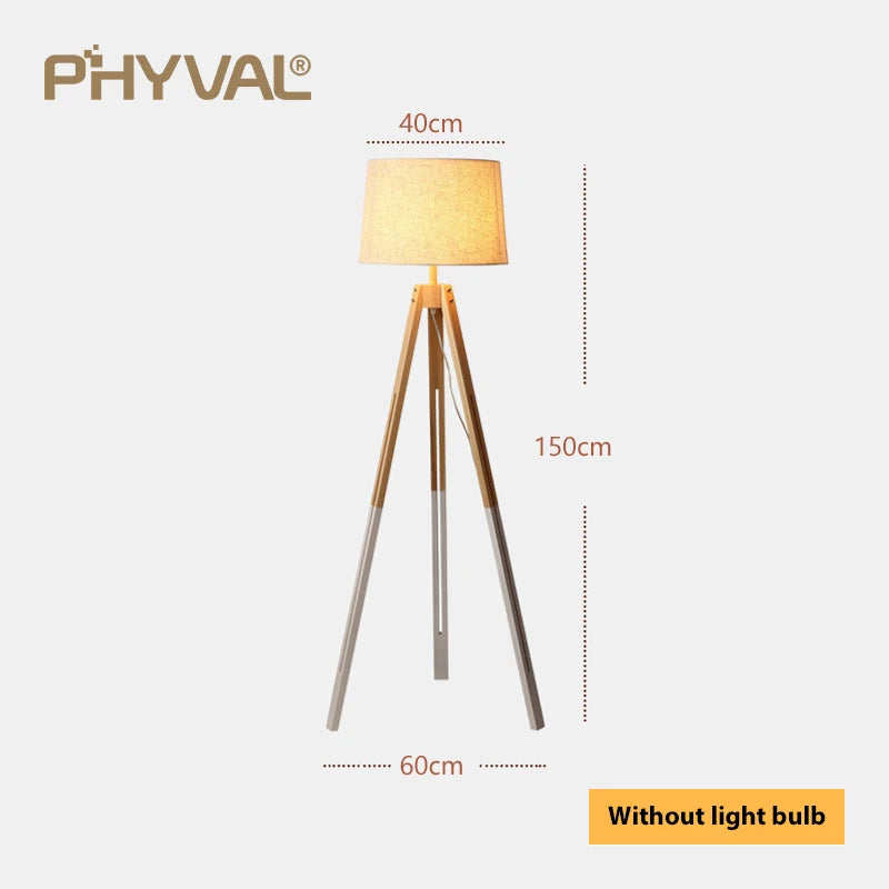 Lampadaire Nordique bois sur pied tissu interrupteur - vue 13 sur 17