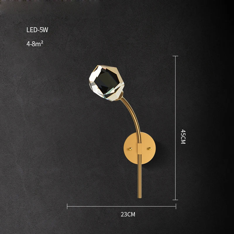 applique murale led postmoderne en cuivre et cristal - vue 11 sur 22