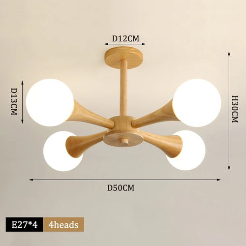 lustre moderne en bois avec abat-jour en verre - vue 9 sur 9