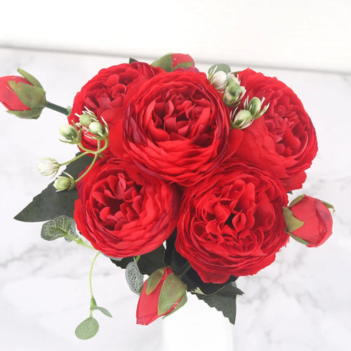 bouquet de fleurs artificielles de pivoines en soie pour décoration intérieure - vue 13 sur 18