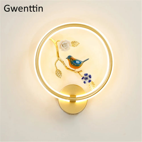 applique murale ronde à led fleur et oiseau décoratif pour intérieur - vue 20 sur 20
