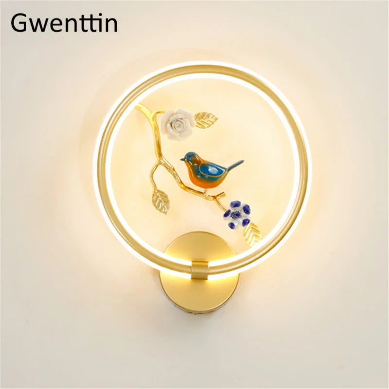 applique murale ronde à led fleur et oiseau décoratif pour intérieur - vue 19 sur 20