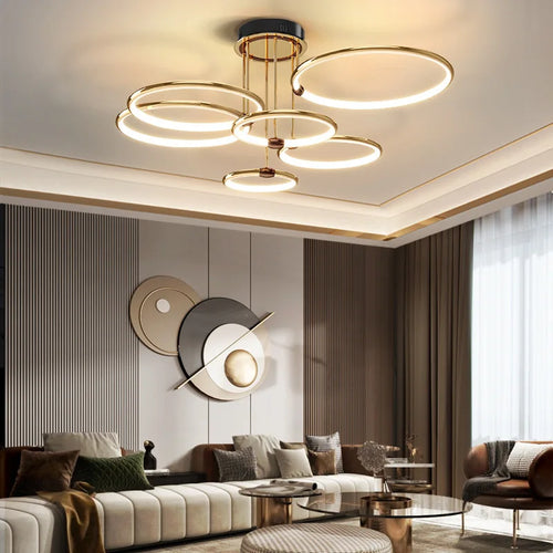 lustre led postmoderne à anneau pour décoration nordique moderne - vue 5 sur 10
