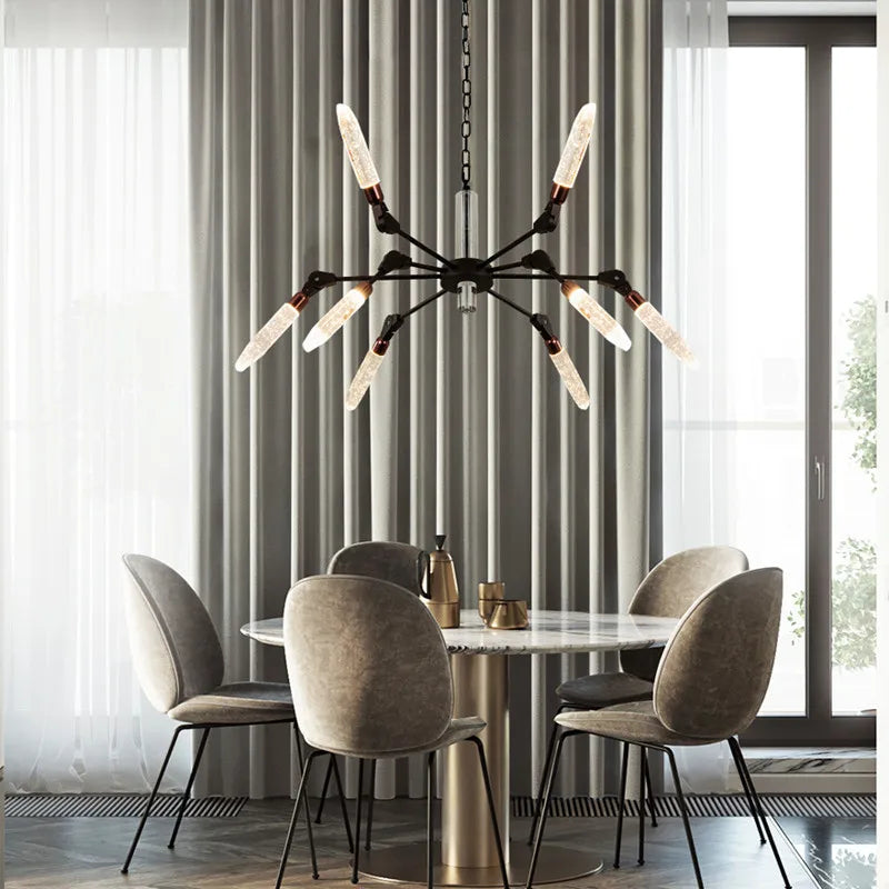 lustre nordique créatif en fer et cristal moderne - vue 2 sur 19
