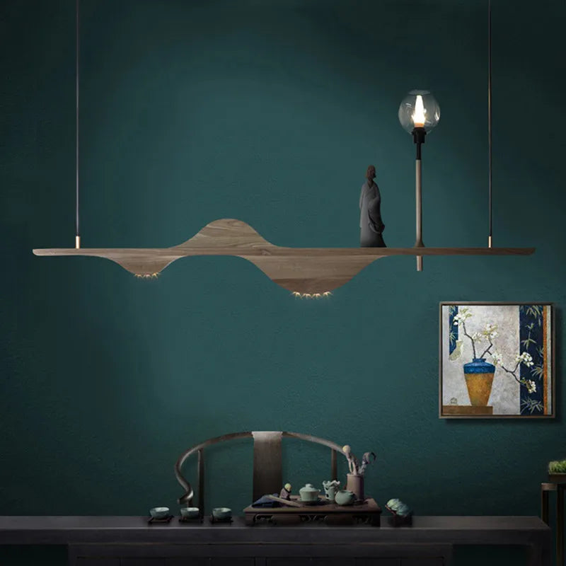 suspension en bois massif style moderne zen pour éclairage créatif - vue 3 sur 10