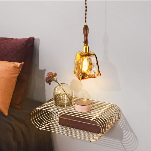 suspension led style japonais en bois cuivre réglable vintage - vue 10 sur 21