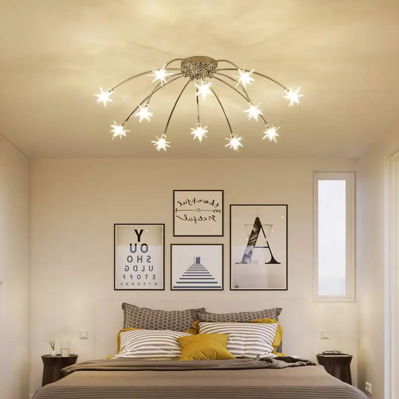 lustre moderne design chrome avec led pour éclairage maison - vue 4 sur 7