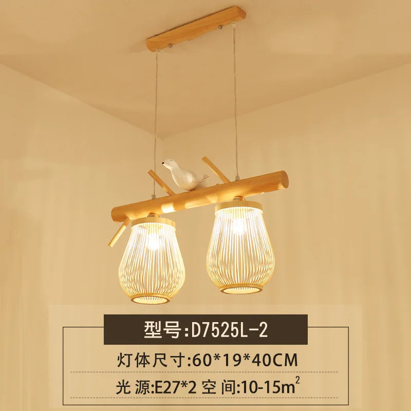 suspension moderne en bois et bambou design oiseau décoratif - vue 9 sur 10