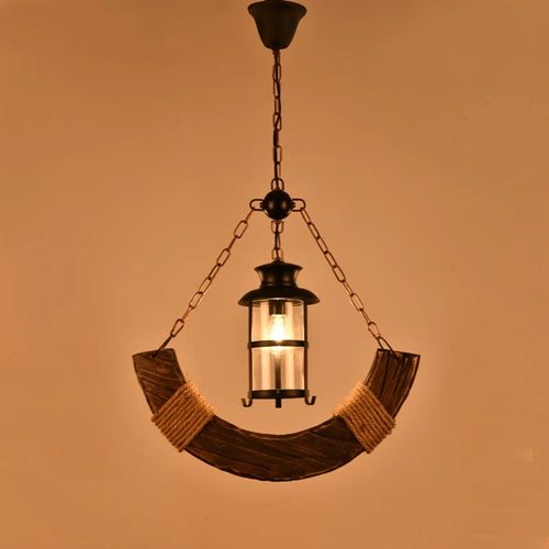 lustre rétro en bois pour ambiance campagne et nostalgique - vue 2 sur 7