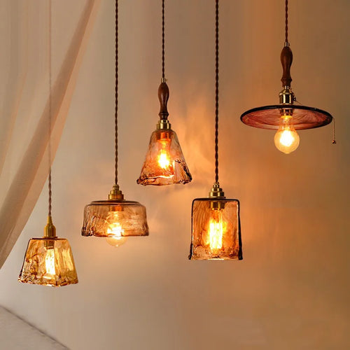 suspension led style japonais en bois cuivre réglable vintage - vue 2 sur 21