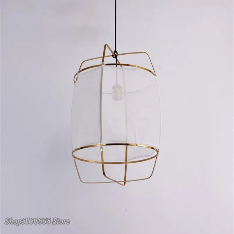 lampes suspendues créatives en bambou et lin nordique - vue 2 sur 6