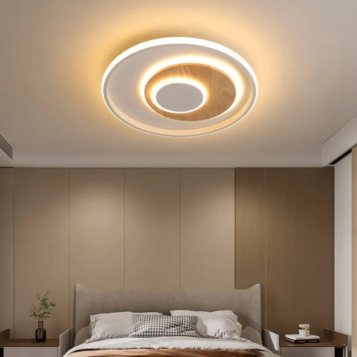 plafond moderne à leds en bois véritable éclairage rond - vue 3 sur 16
