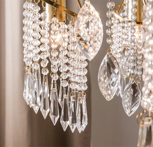 lustre suspendu en cristal et métal doré élégant - vue 9 sur 9