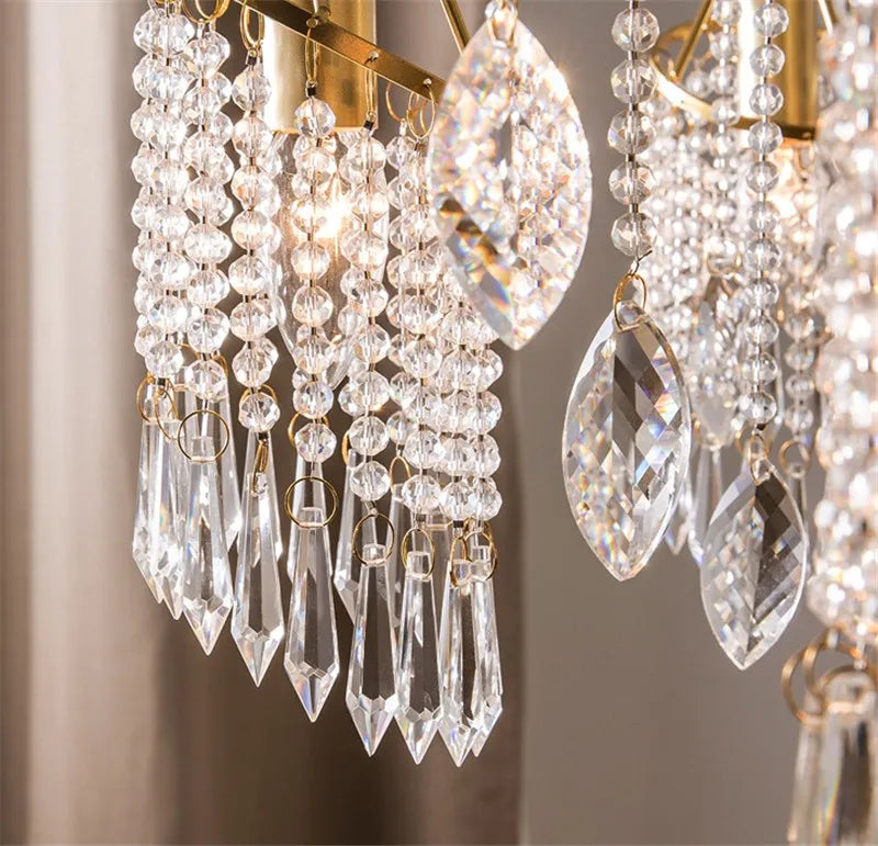 lustre suspendu en cristal et métal doré élégant - vue 9 sur 9