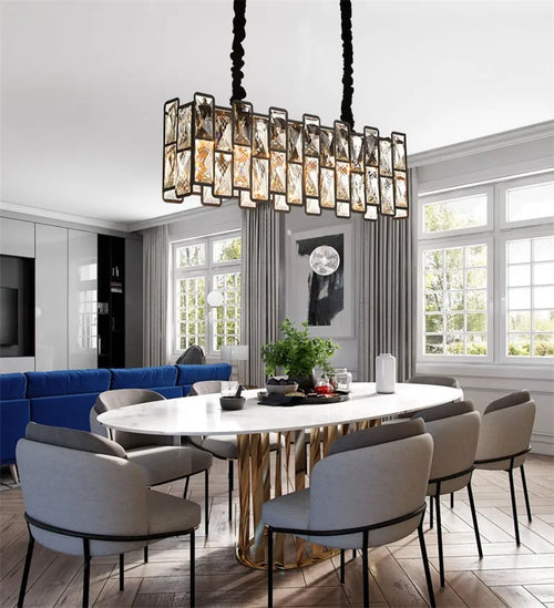 lustre moderne éclairage rectangulaire design en cristal K9 lumineux - vue 5 sur 6