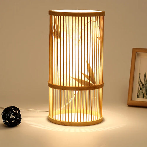 lampadaire japonais moderne en bois de bambou fait main - vue 5 sur 18