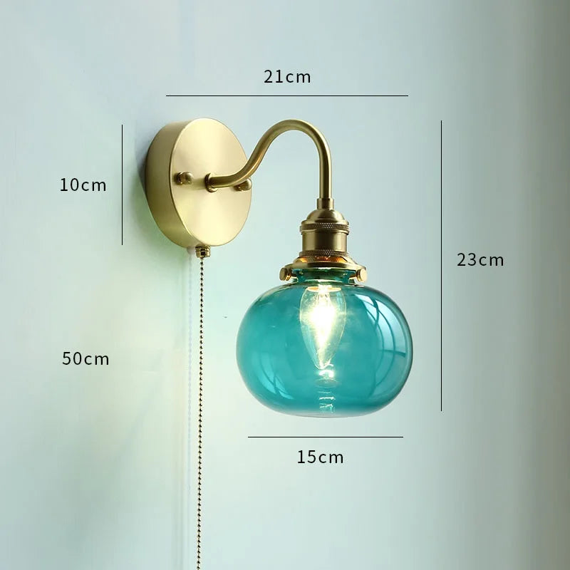 Applique murale moderne verre LED salle de bain miroir lumière tirer chaîne interrupteur chambre éclairage domestique nordique cuivre - vue 18 sur 23