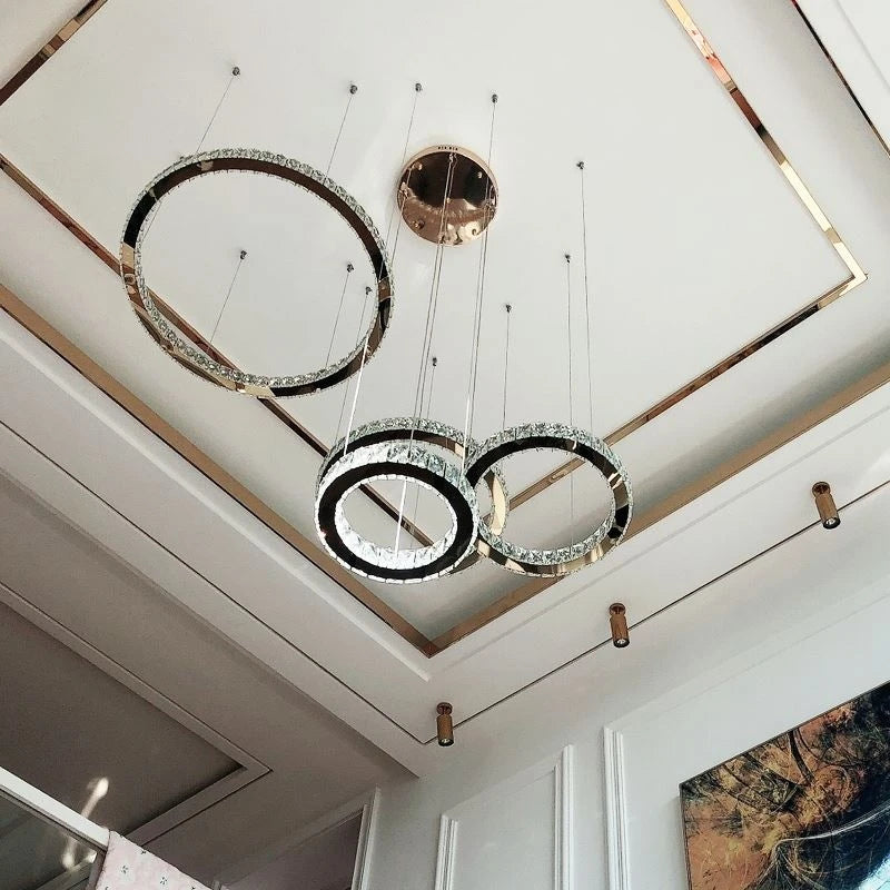 lustre led moderne de luxe en cristal et acier pour maison restaurant - vue 4 sur 6