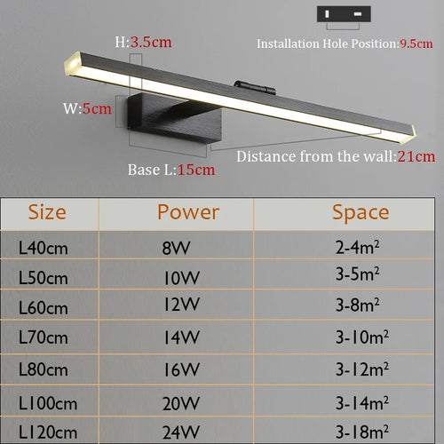 LED miroir lumière moderne applique murale LED lumière pour la maison salle de bain lampe AC90-260V LED luminaire intérieur appliques L120 100 80 60cm - vue 7 sur 6
