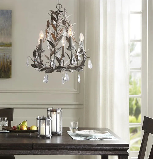 lustre vintage en fer forgé et cristal pour un éclairage rétro - vue 4 sur 8