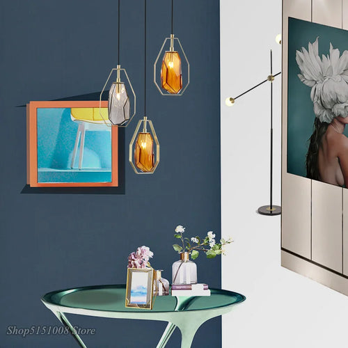 Suspension LED postmodernes en verre irrégulier - vue 2 sur 8