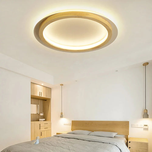 plafonniers led rondes modernes nordiques en acrylique et bois - vue 4 sur 8