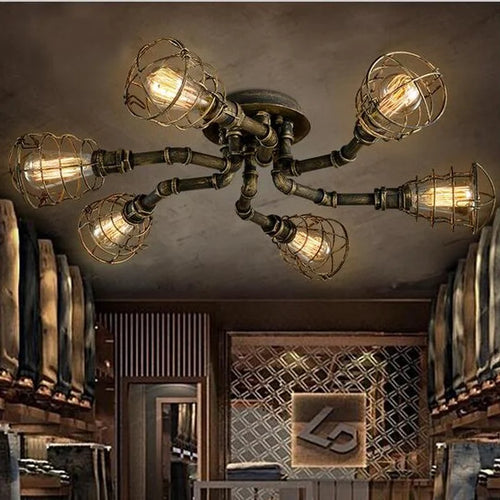 plafonnier industriel rétro style américain pour restaurant et bar - vue 3 sur 6