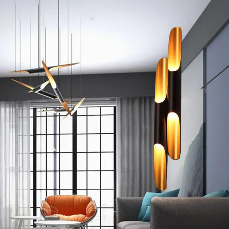 Nouvelle réplique ravissante applique murale Coltrane LED aile de tuyau en aluminium 2 lumières noir doré E27 applique murale - vue 4 sur 20