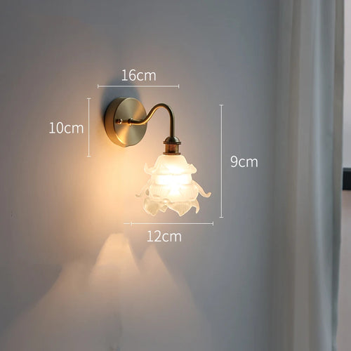 Applique murale fleur verre cuivre tirer chaîne interrupteur LED chambre salle de bain miroir escalier lumière nordique moderne - vue 14 sur 22