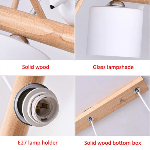 Nordique En Bois Massif PENDENTIF LED Lumière Salle à manger Plafond Lustre Chambre Salon Cuisine Éclairage Intérieur Luminaire - vue 7 sur 8